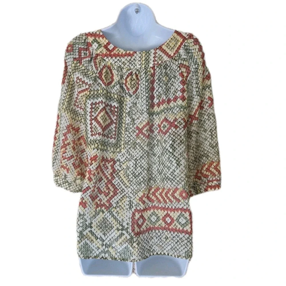 Alfred Dunner Popover Top 16P Multicolor Lightweight‎ 3/4 Sleeves Relaxed Flowy